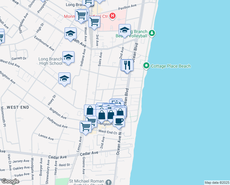 map of restaurants, bars, coffee shops, grocery stores, and more near 470 Ocean Boulevard in Long Branch