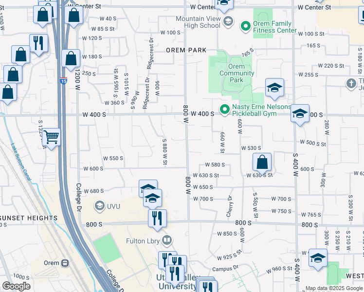 map of restaurants, bars, coffee shops, grocery stores, and more near 520 South 800 West Street in Orem