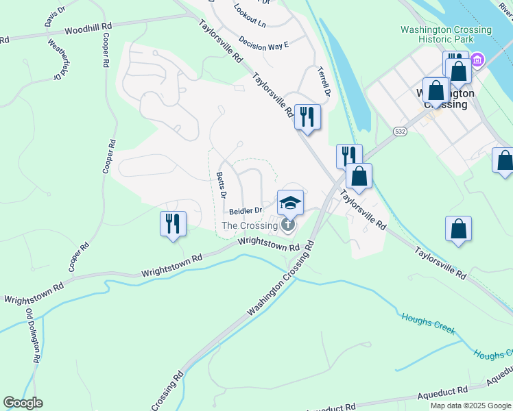 map of restaurants, bars, coffee shops, grocery stores, and more near 3 Van Artsdalen in Washington Crossing