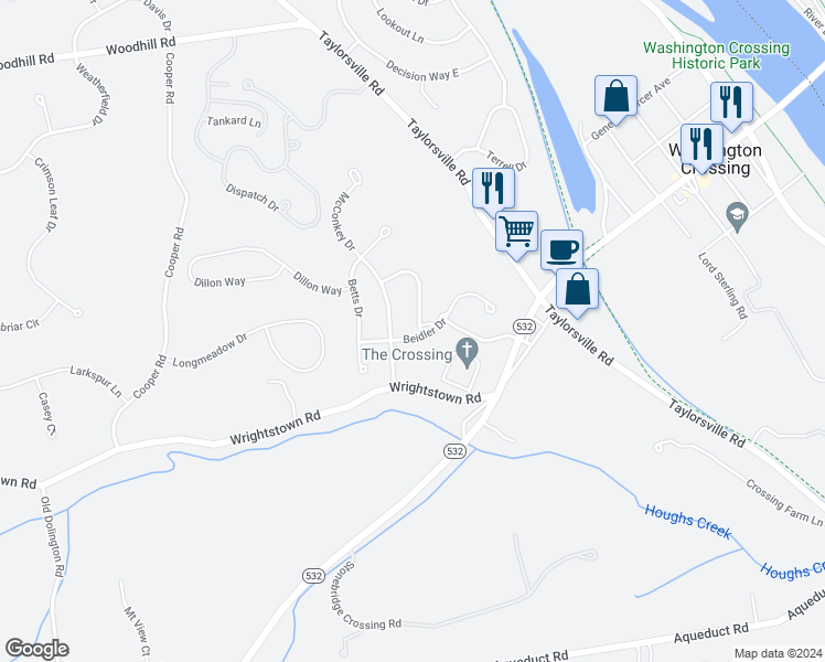 map of restaurants, bars, coffee shops, grocery stores, and more near 3 Van Artsdalen in Washington Crossing
