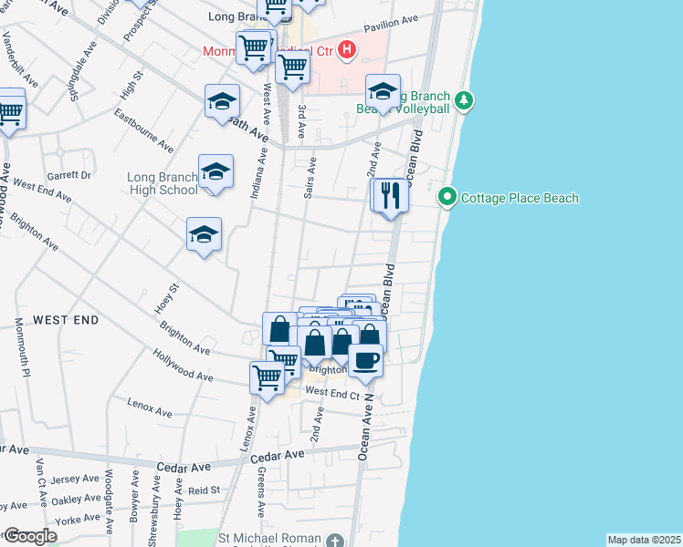 map of restaurants, bars, coffee shops, grocery stores, and more near 101 Avery Avenue in Long Branch