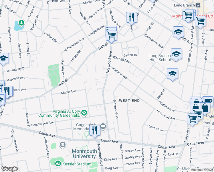map of restaurants, bars, coffee shops, grocery stores, and more near 320 Norwood Avenue in West Long Branch