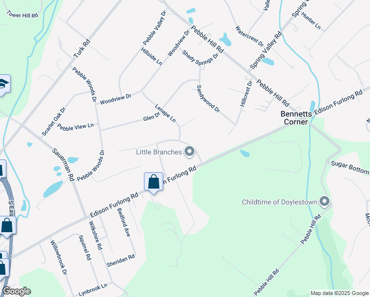 map of restaurants, bars, coffee shops, grocery stores, and more near 135 Woodcrest Lane in Doylestown