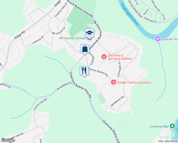 map of restaurants, bars, coffee shops, grocery stores, and more near 131 Duncan Station Road in McKeesport