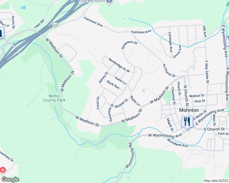 map of restaurants, bars, coffee shops, grocery stores, and more near 5 Kenny Drive in Mohnton