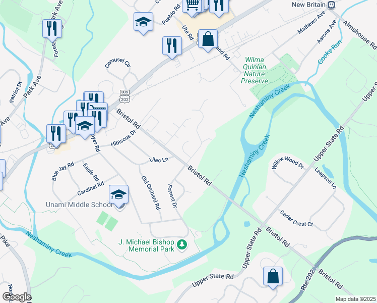 map of restaurants, bars, coffee shops, grocery stores, and more near 109 Michaels Court in Chalfont