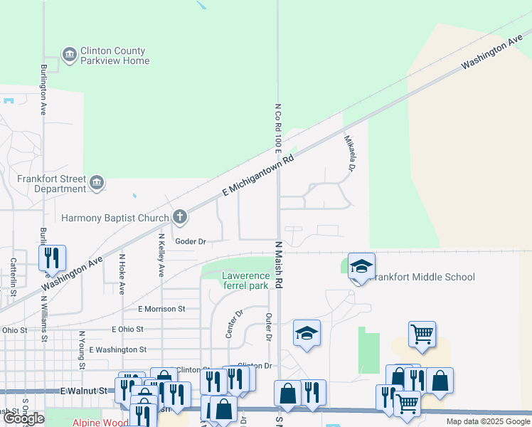 map of restaurants, bars, coffee shops, grocery stores, and more near 112 Autumn Court in Frankfort