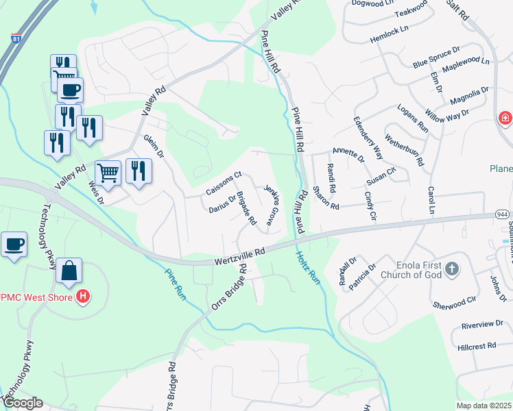 map of restaurants, bars, coffee shops, grocery stores, and more near 4031 Caissons Court in Enola
