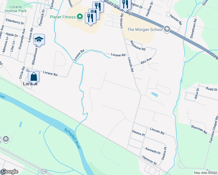 map of restaurants, bars, coffee shops, grocery stores, and more near 5810 Littlefield Avenue in Reading