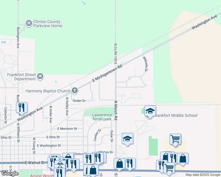 map of restaurants, bars, coffee shops, grocery stores, and more near 112 Autumn Court in Frankfort