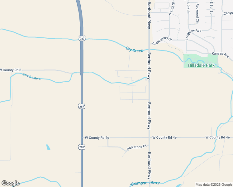 map of restaurants, bars, coffee shops, grocery stores, and more near William Way in Berthoud