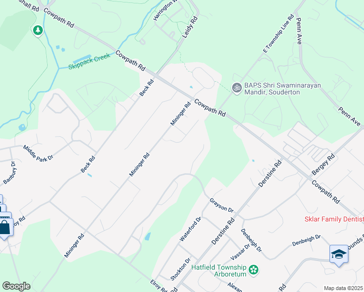 map of restaurants, bars, coffee shops, grocery stores, and more near 438 Auburn court in Souderton