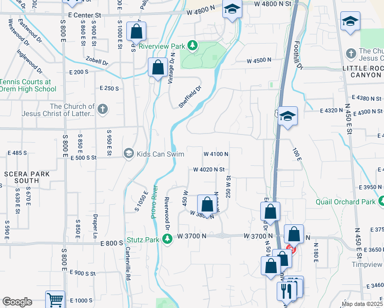 map of restaurants, bars, coffee shops, grocery stores, and more near 455 West 4150 North in Provo