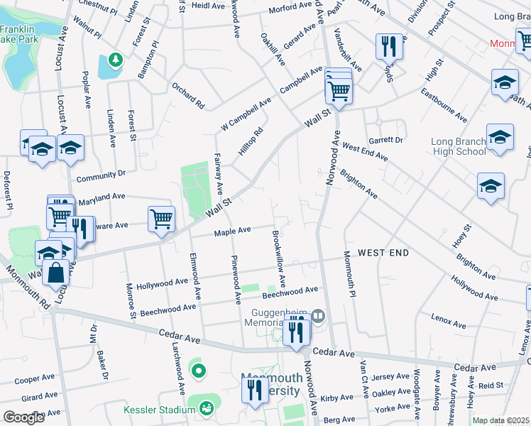 map of restaurants, bars, coffee shops, grocery stores, and more near 26 Brookwillow Avenue in West Long Branch