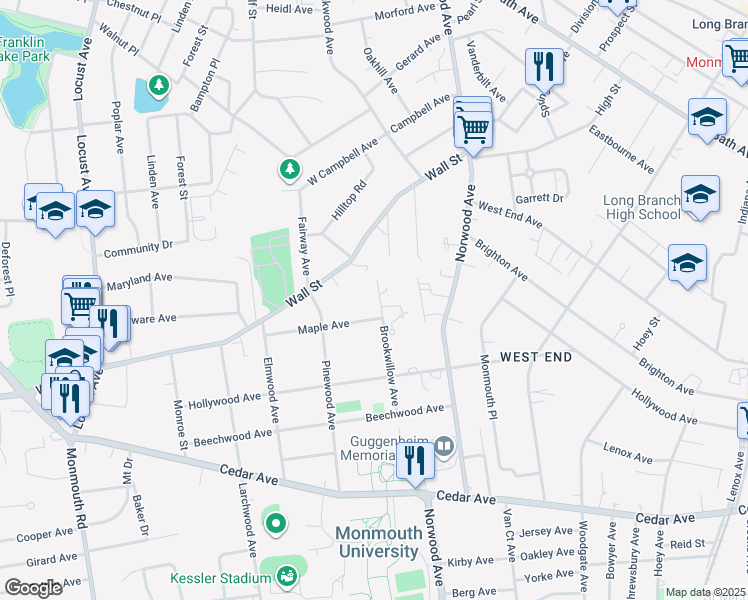 map of restaurants, bars, coffee shops, grocery stores, and more near 26 Brookwillow Avenue in West Long Branch