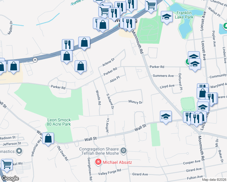 map of restaurants, bars, coffee shops, grocery stores, and more near 5 James Court in West Long Branch
