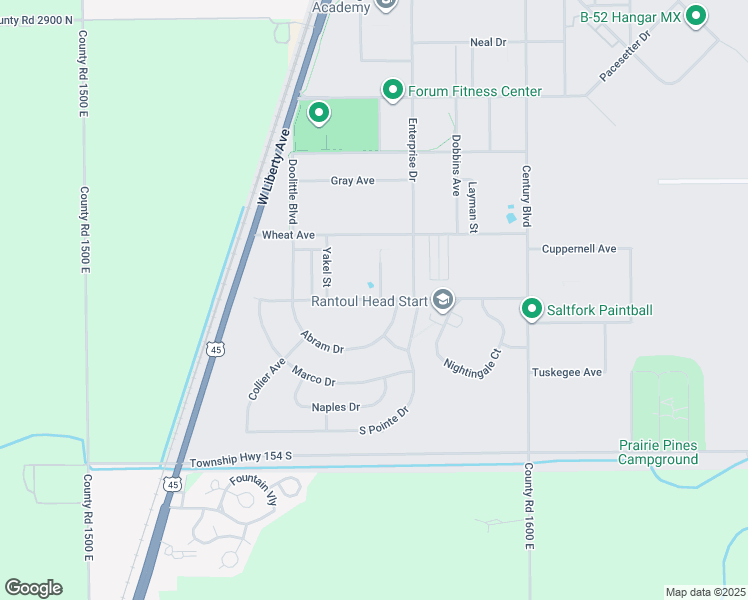map of restaurants, bars, coffee shops, grocery stores, and more near 217 West Frost Avenue in Rantoul