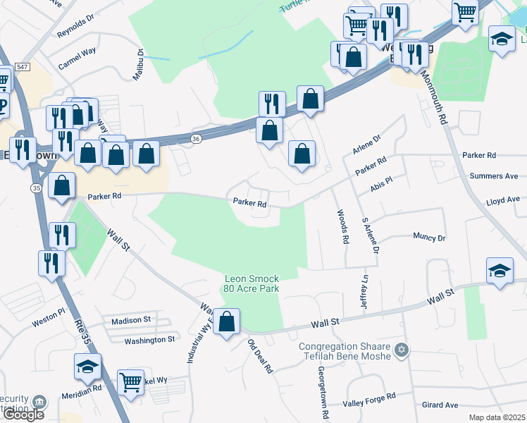 map of restaurants, bars, coffee shops, grocery stores, and more near 2 Marilyn Court in Eatontown