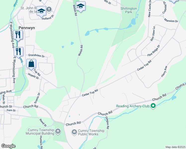 map of restaurants, bars, coffee shops, grocery stores, and more near 1424 Welsh Road in Reading