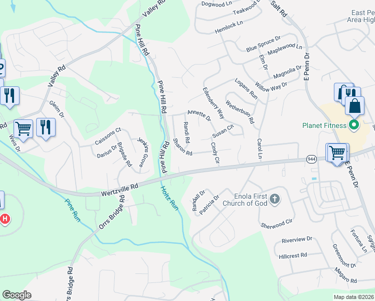 map of restaurants, bars, coffee shops, grocery stores, and more near 3 Randi Road in Enola