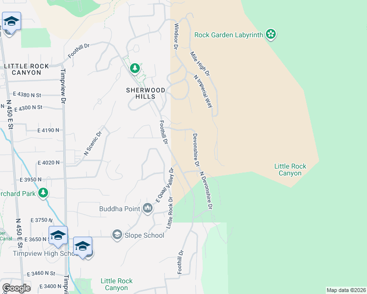 map of restaurants, bars, coffee shops, grocery stores, and more near 4077 North Devonshire Circle in Provo