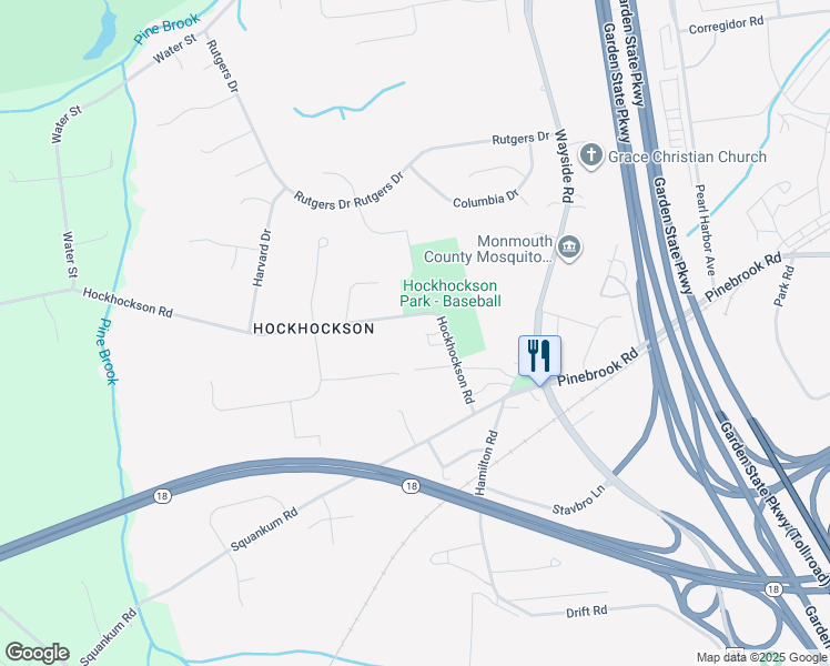 map of restaurants, bars, coffee shops, grocery stores, and more near 288 Hockhockson Road in Tinton Falls