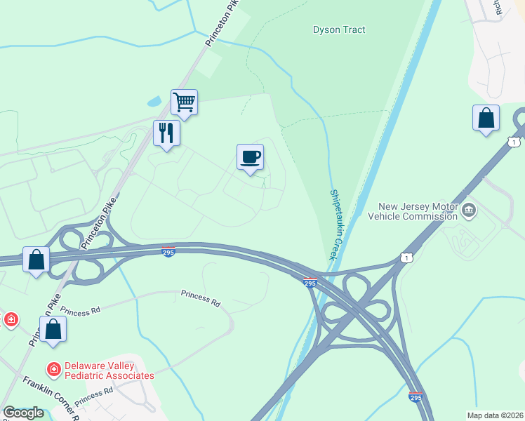 map of restaurants, bars, coffee shops, grocery stores, and more near 1099 Lenox Drive in Lawrence Township