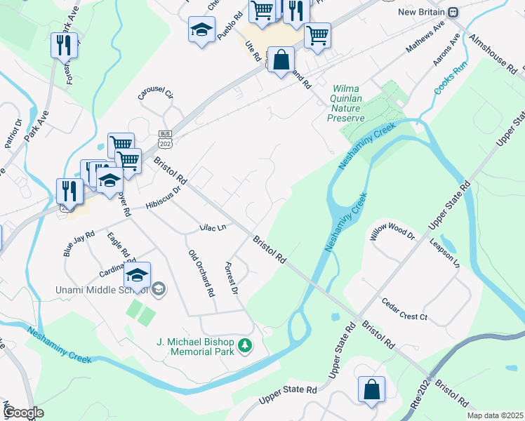 map of restaurants, bars, coffee shops, grocery stores, and more near 239 Green Valley Way in Chalfont