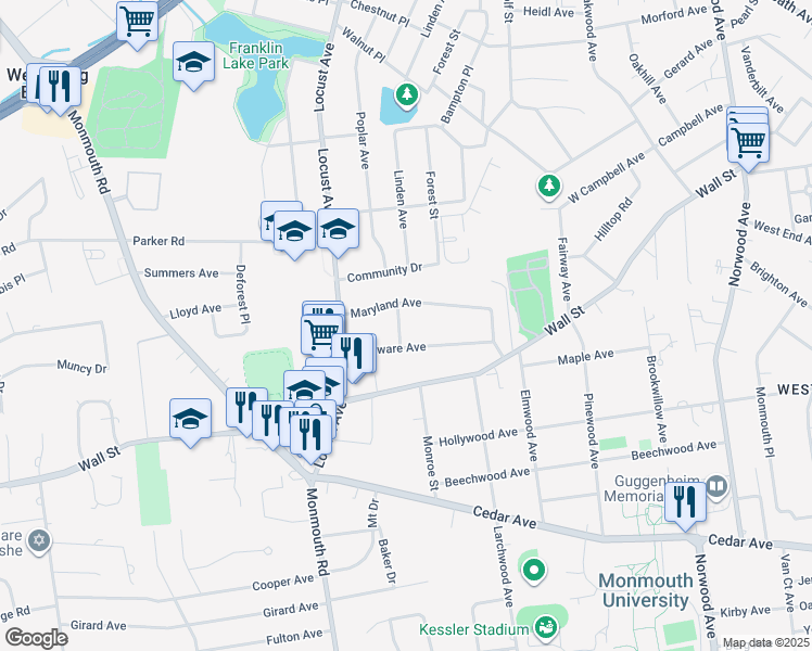 map of restaurants, bars, coffee shops, grocery stores, and more near 8 Virginia Terrace in West Long Branch