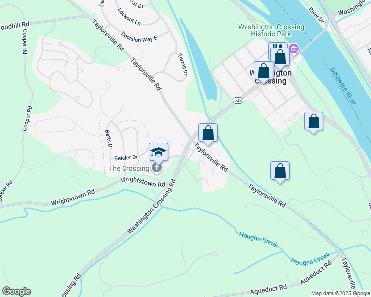 map of restaurants, bars, coffee shops, grocery stores, and more near 1093 Washington Crossing Road in Washington Crossing
