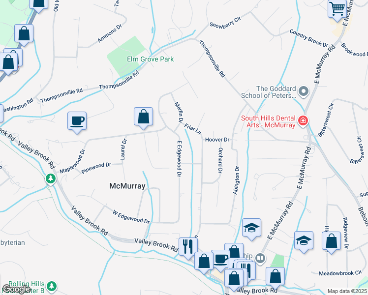 map of restaurants, bars, coffee shops, grocery stores, and more near 210 East Edgewood Drive in McMurray