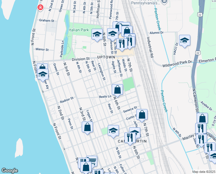 map of restaurants, bars, coffee shops, grocery stores, and more near 551 Radnor Street in Harrisburg