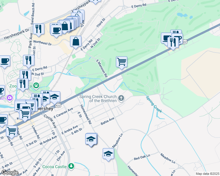 map of restaurants, bars, coffee shops, grocery stores, and more near 340 East Chocolate Avenue in Hershey