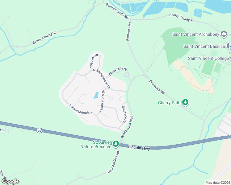 map of restaurants, bars, coffee shops, grocery stores, and more near 206 North Shenandoah Drive in Latrobe