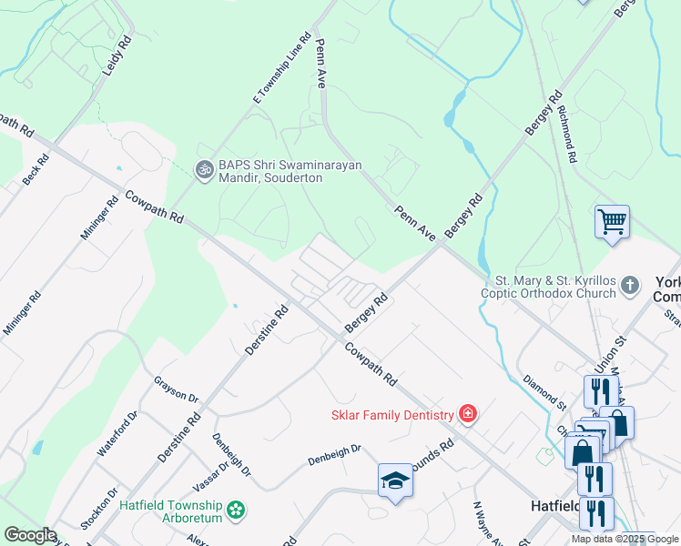 map of restaurants, bars, coffee shops, grocery stores, and more near 20 Holiday Avenue in Hatfield