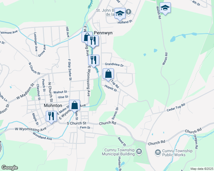 map of restaurants, bars, coffee shops, grocery stores, and more near 140 Broad Street in Mohnton