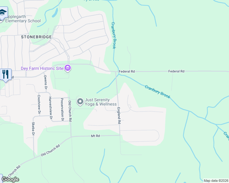 map of restaurants, bars, coffee shops, grocery stores, and more near 32 England Road in Monroe Township