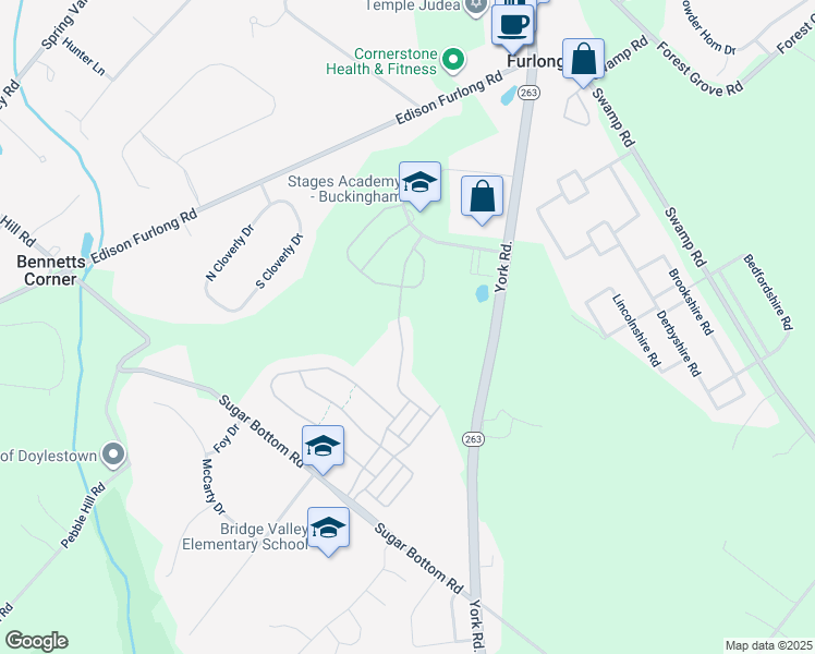 map of restaurants, bars, coffee shops, grocery stores, and more near 2379 Rosemont Terrace in Furlong