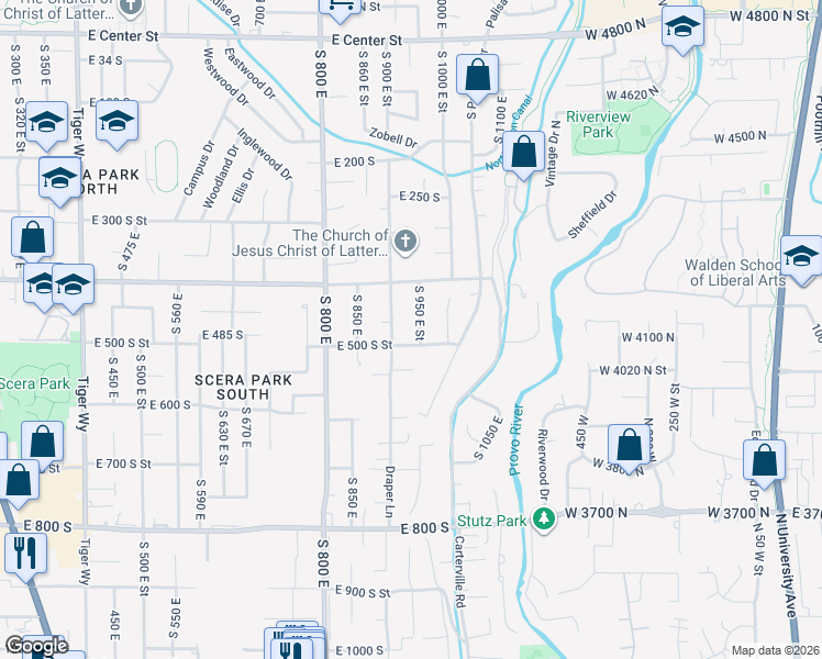 map of restaurants, bars, coffee shops, grocery stores, and more near 478 South 950 East in Orem