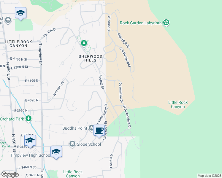 map of restaurants, bars, coffee shops, grocery stores, and more near 4097 North Devonshire Circle in Provo