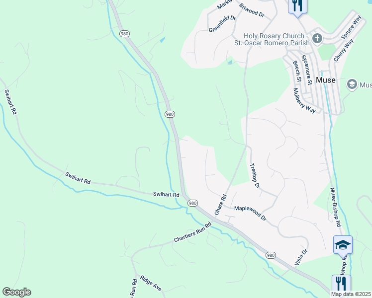 map of restaurants, bars, coffee shops, grocery stores, and more near 1632 Nine Eighty Road in Canonsburg