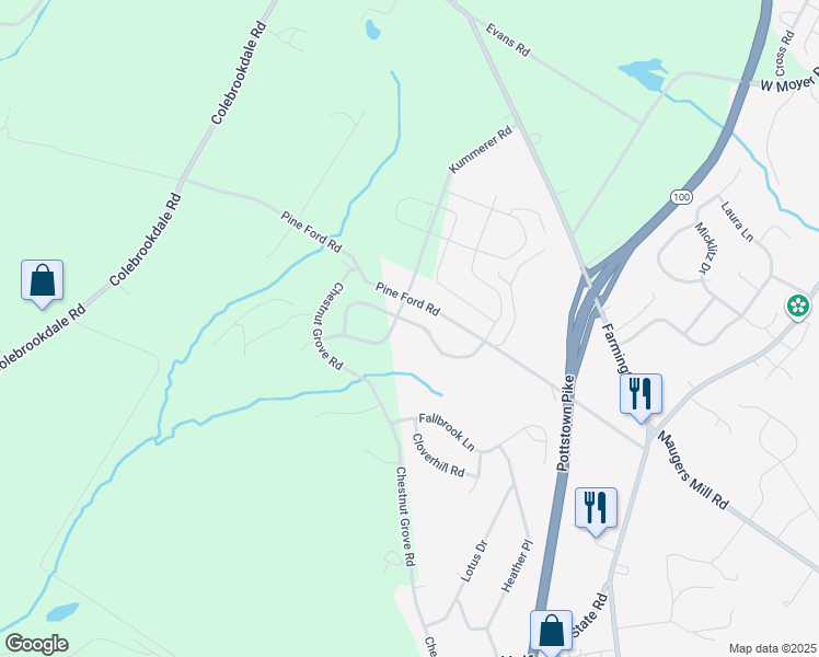 map of restaurants, bars, coffee shops, grocery stores, and more near 321 Summer Grove Lane in Pottstown
