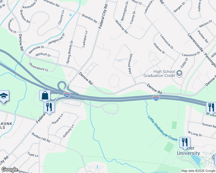 map of restaurants, bars, coffee shops, grocery stores, and more near 30 Carla Way in Lawrence Township