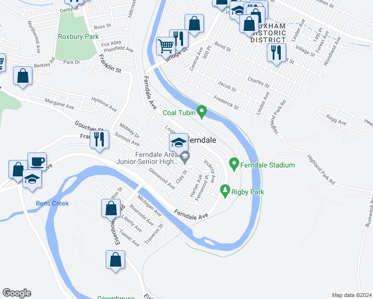 map of restaurants, bars, coffee shops, grocery stores, and more near 599 Vickroy Avenue in Johnstown