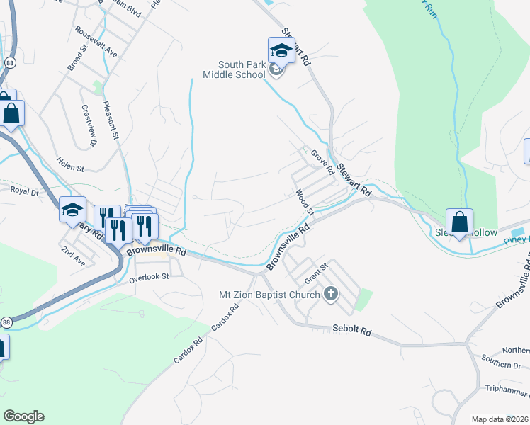 map of restaurants, bars, coffee shops, grocery stores, and more near 4001 Crown Drive in South Park Township