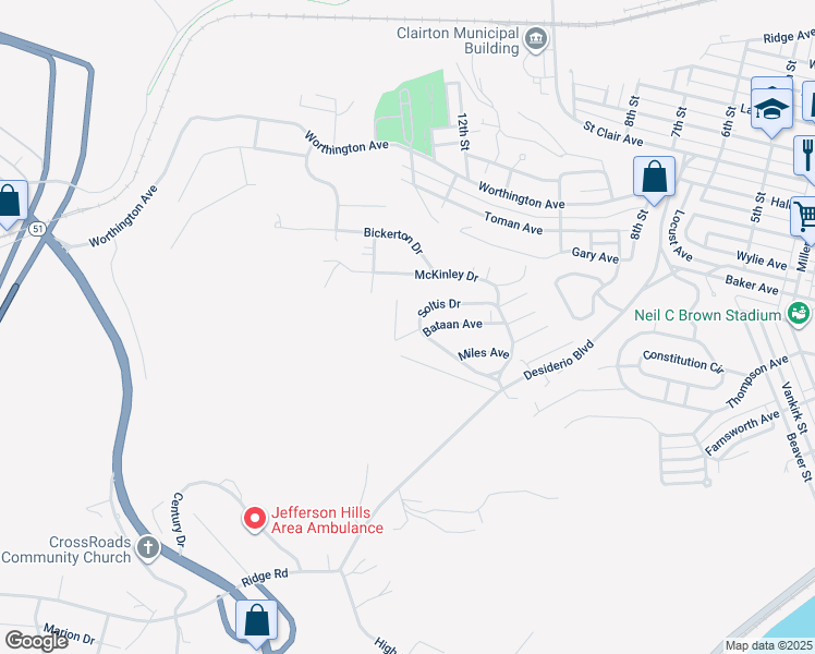map of restaurants, bars, coffee shops, grocery stores, and more near 5401 Wilson Court in Clairton