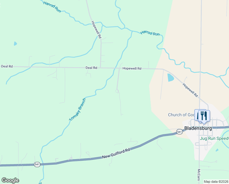 map of restaurants, bars, coffee shops, grocery stores, and more near 25582 Hopewell Road in Gambier