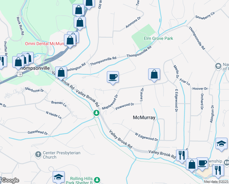 map of restaurants, bars, coffee shops, grocery stores, and more near 223 Maplewood Drive in McMurray
