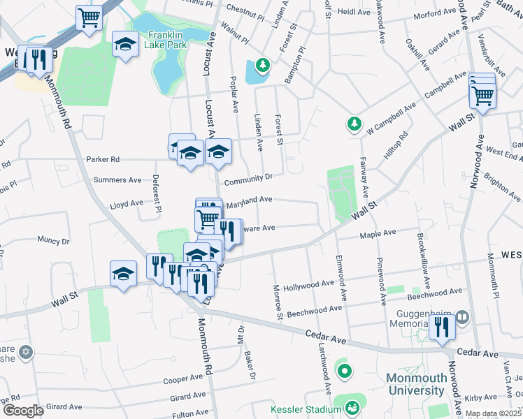 map of restaurants, bars, coffee shops, grocery stores, and more near 34 Maryland Avenue in West Long Branch