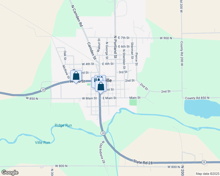 map of restaurants, bars, coffee shops, grocery stores, and more near 201 East 1st Street in Ridgeville